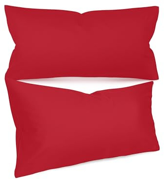 npluseins 2er-Pack Uni-Kissenbezüge für Kopfkissen, 40 x 80 cm, Rot | fein strukturiert, stückgefärbt, verdeckter Reißverschluss, maßstabil, Öko-Tex Standard 100, waschbar bis 60 °C