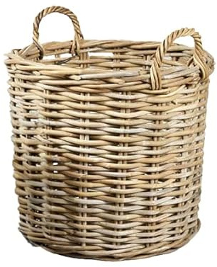 Rund kubu flätad korg med handtag – XL: Ø 55 cm – handgjord växtkorg vide – hög kvalitet och naturliga – inomhus och utomhus – trädgårdskorg