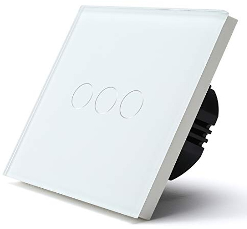 BSEED Touch Light Switch,Standard Touch Sensitive bathroom Switchs,Tempered Glass Panel with LED Backlight, No Neutral Wire Needed,3 Gang 1 Way,White 86mm