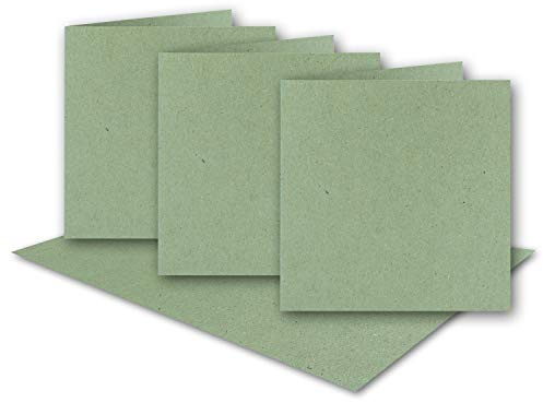 50x grüne Vintage Kraftpapier Falt-Karten Quadratisch - 150 x 150 mm - 15 x 15 cm - Recycling 220 gr blanko Klapp-Karten nachhaltig - Umwelt by Gustav NEUSER