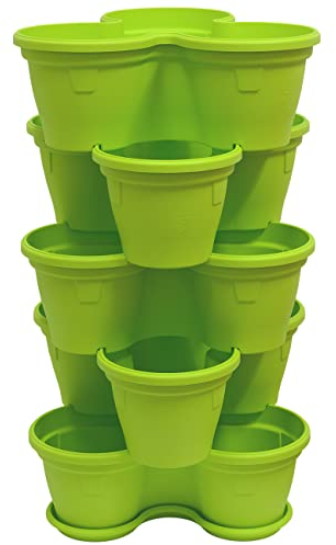 Gariella 5X Blumentopf Säulentopf Pflanzturm Hochbeet Pflanztopf-Kübel mit Untersetzer stapelbar bruchfest widerstandsfähig farbig Kunststoff
