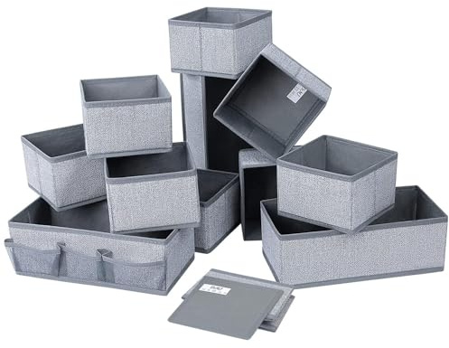 DIMJ 12 Pezzi Set Organizer Cassetti, Non Tessuto Cassetto Organizer, Divisori per Cassetti, Scatola di Immagazzinaggio Pieghevole, Texture Grigio Chiaro