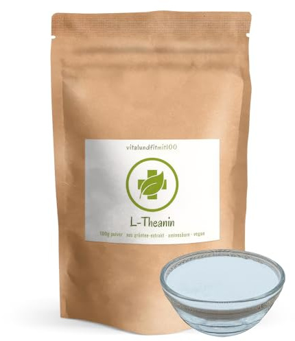 vitalundfitmit100 L-Theanin Pulver 100 g, Grüntee-Extrakt, vegan, ohne Zusatzstoffe