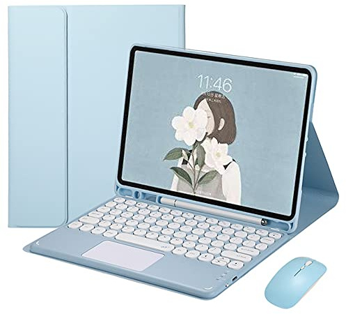 QYiD Funda con Touchpad para iPad Air 4th generación 10.9 2020, Funda Desmontable con Teclado inalámbrico con Almohadilla táctil y Soporte Integrado para lápices, Llave de Silencio Redonda, Azul