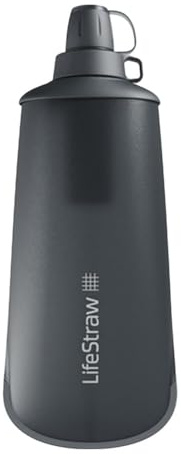 LifeStraw Peak Series - Collapsible Squeeze Bottle Water Filter System – 650ml for Trail Running, Through Hiking, Travel, Cycling, and Fishing; Dark Mountain Gray