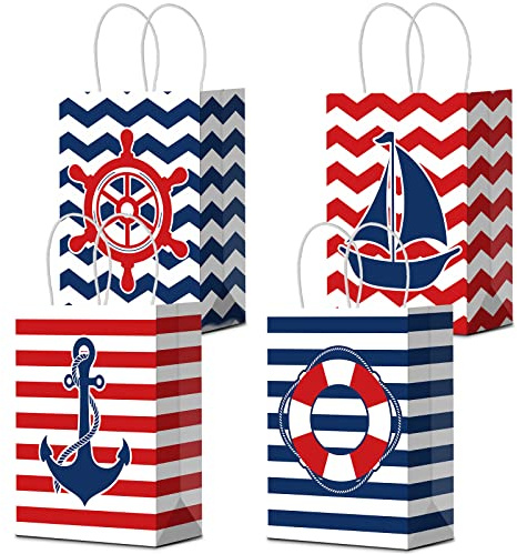 Nezyo 24 Pcs Nautical Party Gift Bags Nautical Candy Anchors Goody Treat Bags with Handles Party Decoration for Themed Birthday Party Supplies