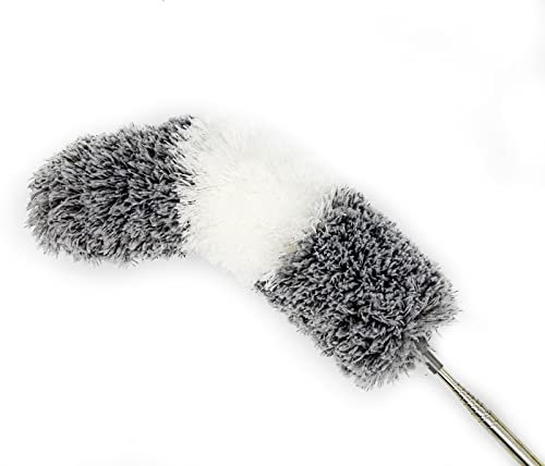 Spolverino con manico lungo retrattile, spolverino in microfibra con asta estensibile, 254 cm telescopico per la pulizia, spolverino lavabile per soffitto, ventilatore, mobili, 1 pezzo, grigio-bianco
