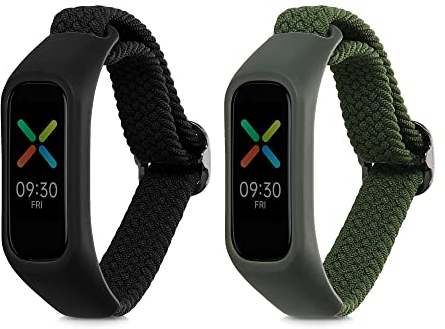 kwmobile Bracelet compatible avec Oppo Band Sport bracelet - 2x bracelet de rechange en nylon pour fitness tracker - noir-vert