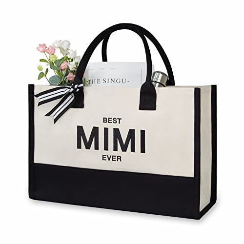 TOPDesign Personalisierte Strandtasche aus Segeltuch mit Monogramm für Damen, Schwarz und Weiß, Medium, Best Mimi Ever