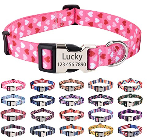 Mihqy Personalisierte Hundehalsbänder mit Eingraviertem Namen und Telefonnummer, 10 Colors& 4 Größen für Kleine, Mittlere und Große Hunde(Rosa Herz,XS)