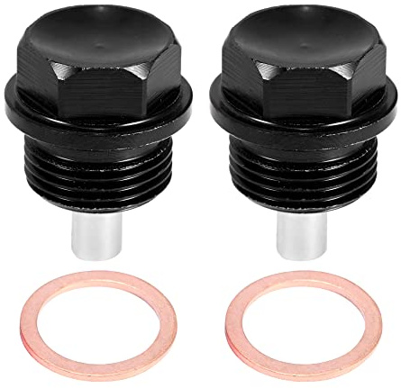A ABSOPRO Magnetische Ablassschraube Schwarz 2 Stück Für Motoröl M20x1.5 | Material: Aluminiumlegierung, Magnet, Größe: 32.3x24.7mm, Inklusive Dichtring, Für Ölwechsel, Entfernt Metallfragmente