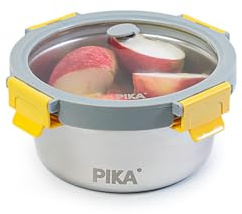 Pika - Boite alimentaire en inox et couvercle en verre trempé – Hermétique et légère – Compatible micro-ondes, four, congélateur – MetalShock (650ml)