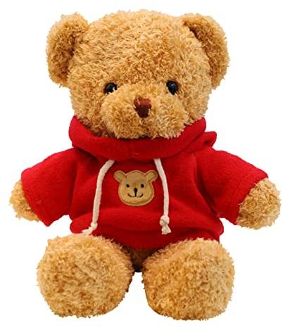 TROYSINC Teddybär Weiches Fell Teddybär mit Kapuze Tatzendruck Plüschtier Kuscheltier Stofftier Geschenk (Red,30cm)