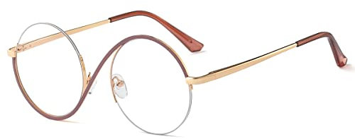 kachawoo Halber Rahmen Anti Blaulicht Brillen Weibliche Vintage Metall Brillen Optische Runde Gläser Rahmen Frauen (cameo gold frame)