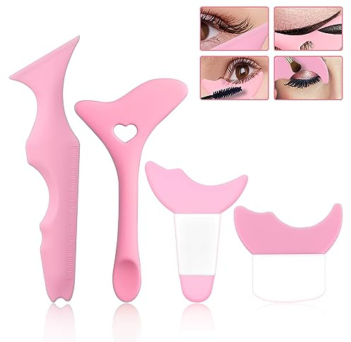 4 Stück Silikon-Eyeliner-Schablonen Flügelspitzen, Mehrzweck Eyeliner-Schablonen Flügelspitzen Eyeliner Schablonen Set Silikon-Marscara-Schutz für Anfänger Augen Make-up Schablonenpads (Rosa)