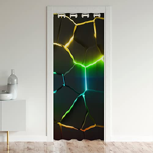 Waben Türvorhang 86x203cm Tür Privatsphäre Sechseckal Geometrie Fluorescent Grün Gelb Verdunkelung Verdunkelungsvorhang Beehive Geometrischal Schrank Vorhang für Innentür Raumteiler Simplistisch