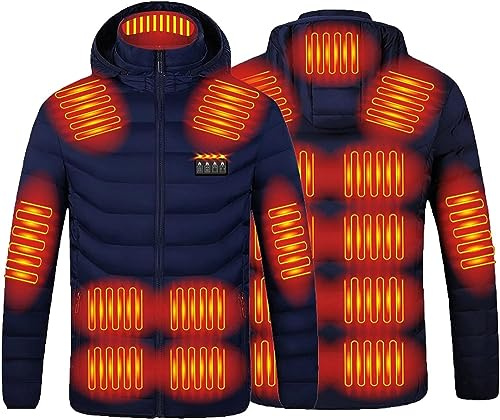 Hfnnhl Chaqueta Calefactable for Hombre Mujer, 19 Zonas Calefactables Chaqueta Calefactado EléCtrica, Lavable Carga USB Ropa de Abrigo con Capucha para Pesca, Caza y Esquí (Color : Blue, Size : 6XL)