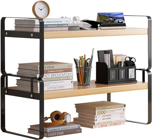 DoToGo Schreibtischregal aus Holz – Schreibtischutensilien, niedlicher Kommodenaufsatz, Organisations-Aufbewahrungsregal und Cubicle-Dekoration, ästhetisches Bücherregal für Damen, Herren und Kinder