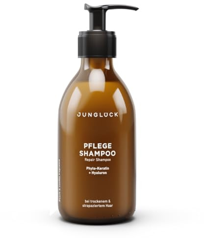 JUNGLÜCK Pflege Shampoo 250ml - Vegan | Ohne Sulfate & Silikone - Milde Reinigung für geschmeidiges Haar | Mit BIO Aloe Vera, rein pflanzlichem Keratin, Hyaluron und BIO Arganöl