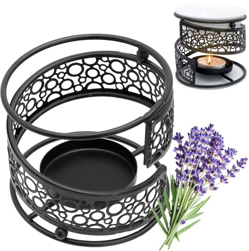 FORYNXHWIN Bruciatore di Essenze, Bruciatore a Olio in Metallo e Ceramica, Diffusore di Aromi Portacandele, Diffusore di Oli Essenziali per Casa Camera da Letto/Decorazione, Nero