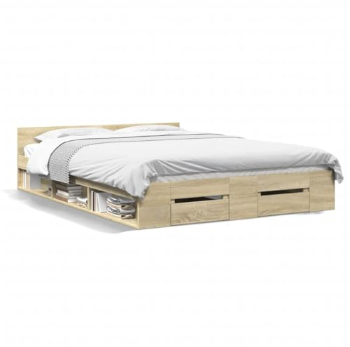 Keyroto Bettgestell 150x200cm Bett mit Stauraum Bettrahmen Jugendbett Bettgestell mit Schubladen Gästebett Holzwerkstoff Sonoma-Eiche 150x200cm