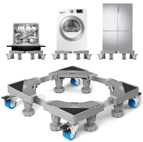 WUFANC Base per Lavatrice con 8 piedi + 4 Ruote per Lavatrice, Frigorifero e Asciugatrici. Ruote Per Lavatrice Dimensioni Regolabili 41-64 cm, Antiscivolo e antiurto (4 Ruote + 8 Piedi (400 kg))