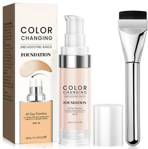 Foundation Color Changing, Farbwechsel Grundierung Liquid Base with 1 Brushes,SPF 30 Foundation Face Primer Base Makeup 30 ml, Leicht Langlebig Glättet Füllt Poren und Feine Linien Ganztags Tragbar