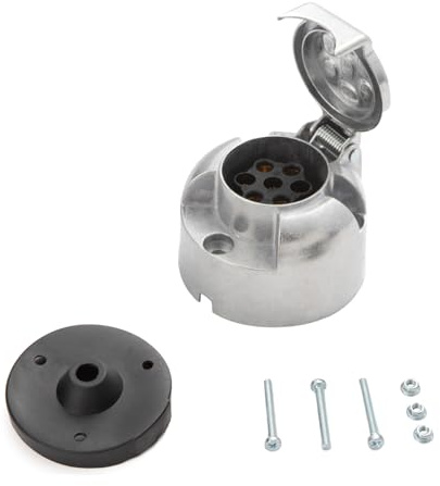 Feuunly Alliage d'aluminium Prise Remorque 7 Broches Femelle, 12V Prise Remorque Connecteur Standard Européenne, Prise avec Joint en Caoutchouc, pour Caravane Camions Voiture Remorque Connecteur