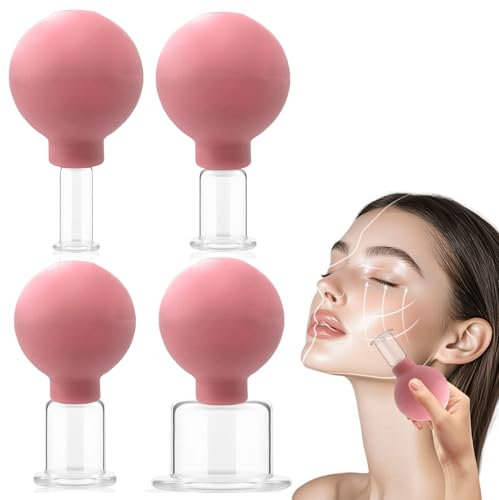 4 Stück Facial Cupping Set, Schröpfer mit Silikon Saugball Gesicht Vakuum Massage Schröpfen für Straffe Haut Faltenminderung Entgiftung Anregung Lymphfluss Geeignet Ganzen Körper