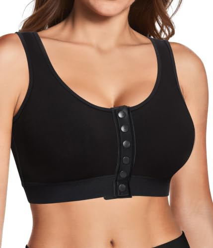Gotoly Women Post Surgery Front Fastening Sports Bra with Breast Support Full Coverage Compression Bra After Surgery (XXL, Black)