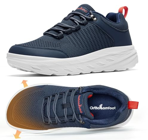 Men's Orthopedic Diabetic Wide Walking Shoes: Comfortable Plantar Fasciitis Neuropathy Adjustable Fit Sports Casual Shoes, Flexible Arch Support Flat Feet Outdoor Workout Sneakers Dark Blue Size 13