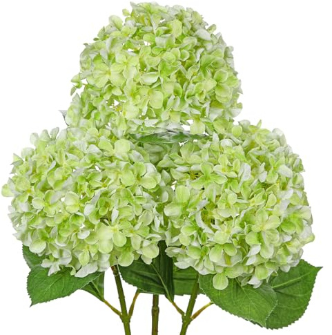 Arborus Kunstblumen Hortensie Seidenhortensie Künstliche Zweige mit Blüten | 3 STK 67 CM Künstliche Hortensie Grün für Vase Blumenstrauß Tisch Regal Deko im Wohnzimmer Badezimmer Esszimmer Küche Büro
