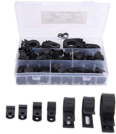 Kabelklemmen, Kunststoffklemmen, Drahtklemmen für Kabel, 200 Stück, Kunststoff-Nylon-Kabelklemmen, R-Typ, P-Typ, Drahtklemmenbefestigungen, Sortierte Box (200 Stück – R-förmiger