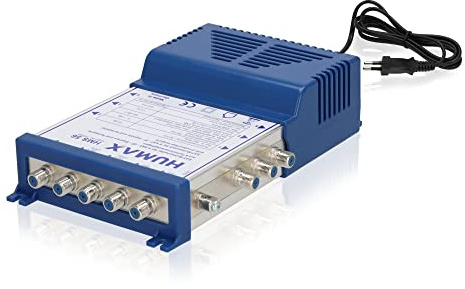 HUMAX HMS 58 Multischalter für Quattro und Quad LNB, SAT Verteiler für 8 Teilnehmer, Antennenverteiler mit integriertem Netzteil, SAT Splitter mit 1 terrestrischem und 4 Sat LNB-Eingängen