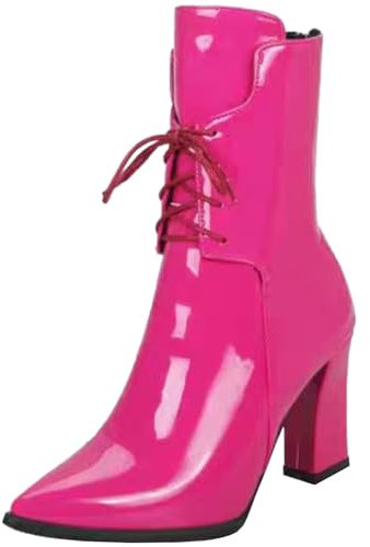 Smilice Stivaletti in pizzo con tacco a spillo alla moda da donna in pelle verniciata, Fucsia, 44 EU