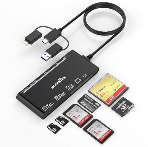 Rovurna Lector de tarjetas USB C USB3.0, SD/TF/CF/Micro SD/XD/MS 7 en 1, lector de memoria/adaptador/hub SD SDXC SDHC CF CFI TF Micro MS MMC UHS-I tarjetas, Windows/Mac/Linux/Android