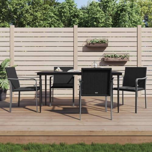 KTHLBRH 5-TLG. Garten-Essgruppe mit Kissen Poly Rattan und Stahl Terrassenmöbel-Sets Gartenmöbel-Sets Outdoor-Möbel-Sets Balkonmöbel-Sets für Terrasse, Garten, Balkon
