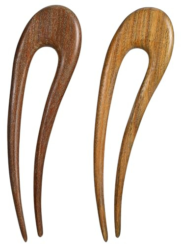 2 Stück French Pin Hair Short Wood Französisch U-förmige Haarnadeln, Französisch Sandelholz Haargabeln, Grün Haarnadeln Groß Handgefertigte Holzhaarstöcke, Retro Haarclips für Updo Frisur Chignon