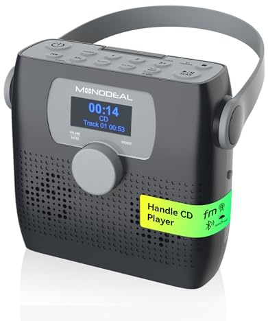 MONODEAL CD Player Portable, Boombox Bluetooth CD Player with Speakers,Portable CD Player with Radio (WATERPROOF, Clock Alarm, Sleeper Timer,USB, Headphone Jack)