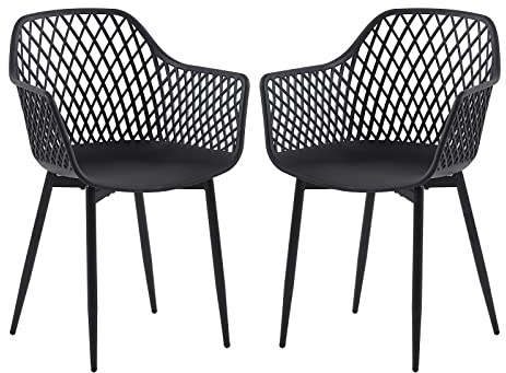 buybyroom Juego de 2 sillas de jardín, sillas de jardín para exteriores, muebles de balcón, sillas de salón para exteriores, para balcón pequeño, sillas de terraza, soporta 120 kg, color negro