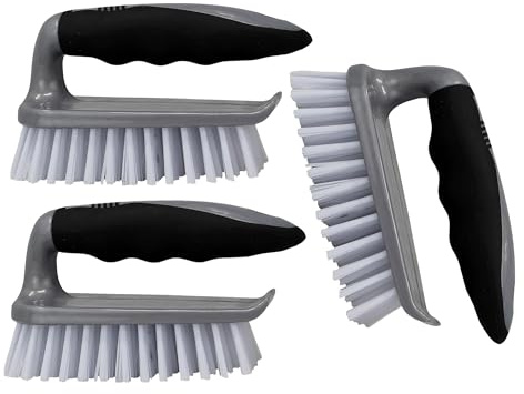 Best House | Scrubbing Brushes | Non-Slip Soft Grip Handle | Grey Black | 3 Pcs | Heavy Duty with Stiff Bristles | Household Cleaning Brush for Indoor & Outdoor, Bathroom, Kitchen, Carpet, Floor