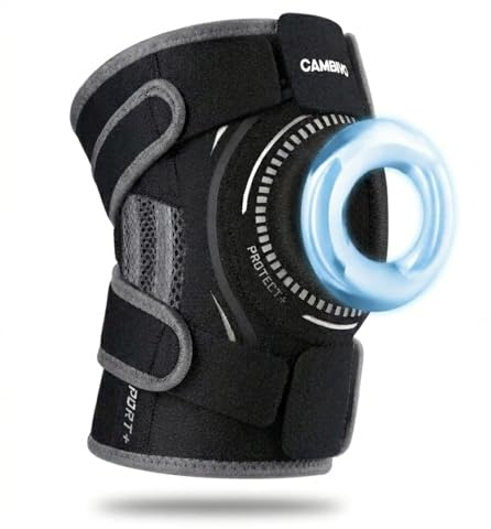 CAMBIVO Genouillere Arthrose Genou Réglable, Genouillere Ligamentaire Genou avec Stabilisateurs Latéraux et Coussinets en Gel, Genouillère Rotulienne Respirante pour ACL MCL Arthrite