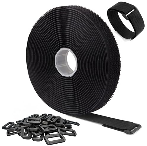Double Dragon 10m x 2cm Reusable Hook & Loop Cable Straps with 50 Buckles – Adjustable, Free Cut-to-Length Fastening Tape for Cable Tidy, Wire Management, Cord Organizer, Securing & Bundling,