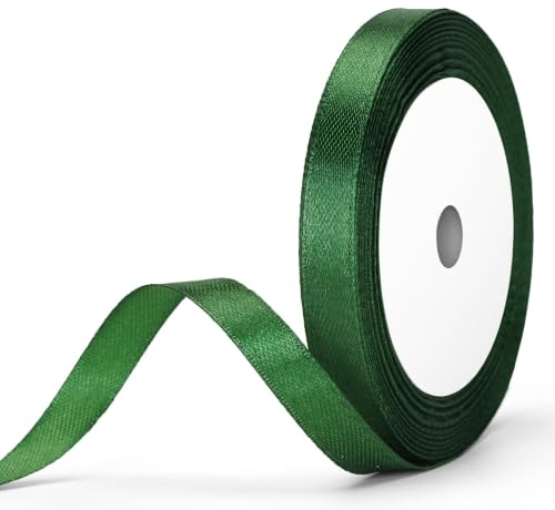 G2PLUS Dark Green Satin Ribbons 10mm: Thick Deocrative Gift Wrap Ribbons for Crafting, Party Decoration, 22m