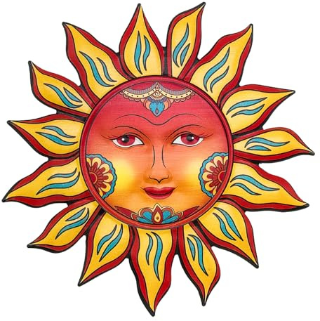 13Inches Metal Sun Wall Art Decor Charming Sunflower Wall Plaque Hanging Ornament Sun Face Colorful For Home Garden Courtyard Living Room Fence Wall Sculpture Art Decoration Indoor Outdoor avec Hook