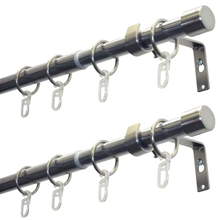GARDINIA Set di 2 bastoni per tende Cap, 1 binario, Ø 19/16 mm, asta per tende, estensibile su entrambi i lati, 120-190 cm o 180-310 cm, effetto acciaio inossidabile