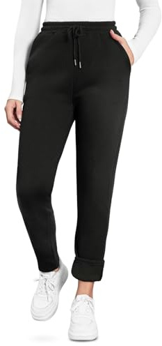 EDOTON Pantalon Jogging Chaud pour Femme Thermique épais en Polaire d'hiver Doublé Poches D'entraînement avec Cordon Serrage Pantalons (D Noir,S)