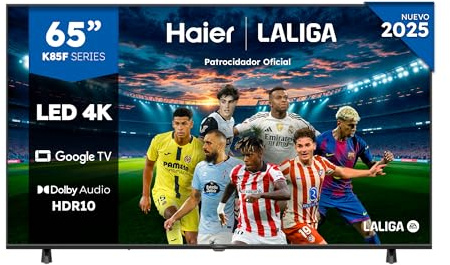 Haier Direct LED 4K UHD H65K85FUX - 65, Smart TV, Google TV, Dolby Audio, HDR 10, Smart Remote Control, Google Assistant, Procesador Quad Core, Bluetooth 5.1, DBX TV, HDMI 2.1 x 4, Sin Marcos, 2025