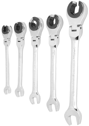 Oreilet 5-teiliges Ratschenschlüssel-Set, Doppelseitiges Offenes Bremsleitungsschlüssel-Set mit Flexiblem Kopf, Einstellbarer Winkel 10Mm 11Mm 13Mm 14Mm 17Mm Ratschen-Rohrschlüssel
