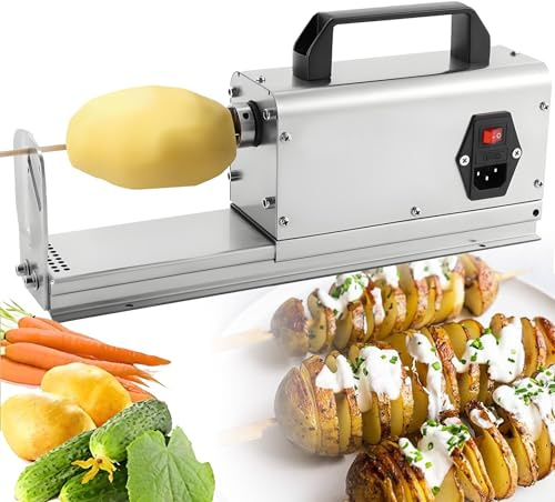 DNEPEI Affettatrice elettrica a Spirale per Patate in Acciaio Inossidabile, affettatrice Commerciale 3 in 1 con 2 Lame per Case, Snack Bar, Stand, per Tagliare Patate, Patate Dolci, taros